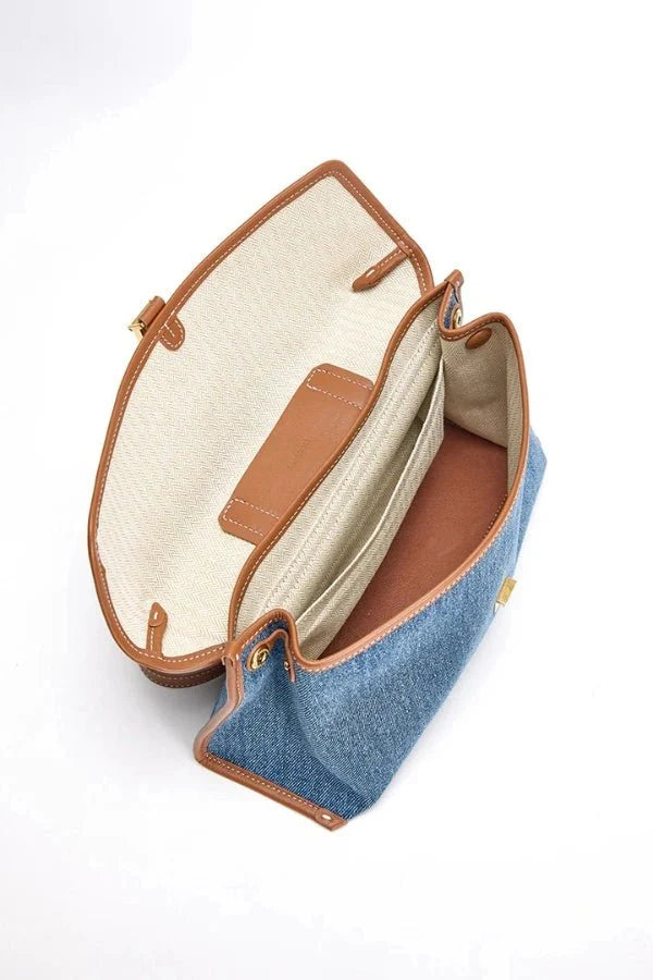 Light Blue Trimmed Denim Satchel Bag