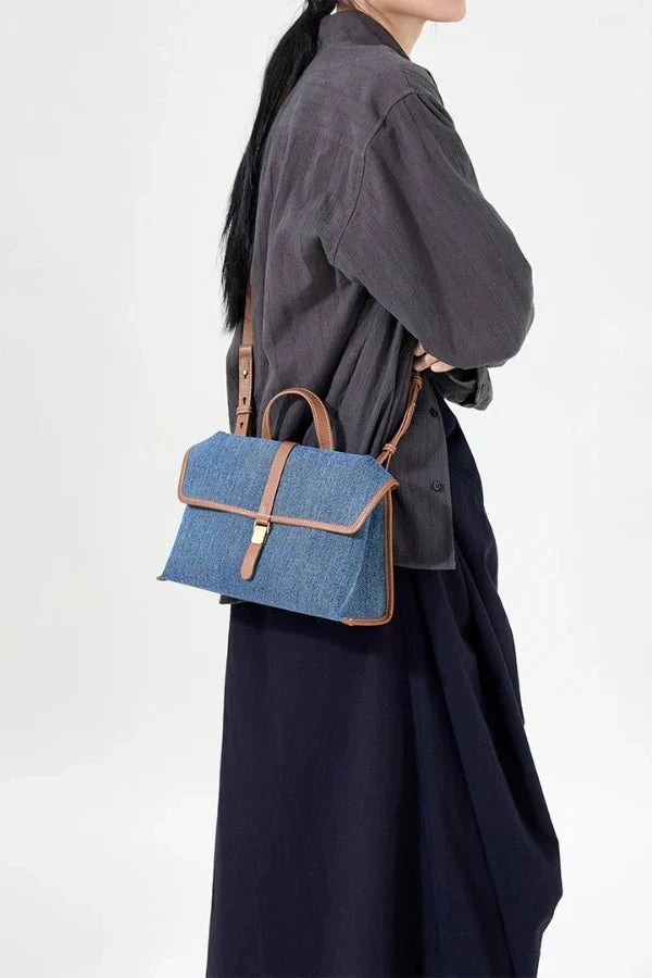 Light Blue Trimmed Denim Satchel Bag