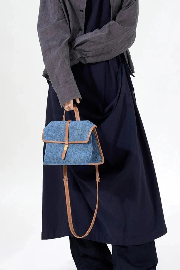 Light Blue Trimmed Denim Satchel Bag