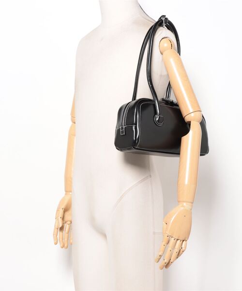 Solid Black Contrast Stitch Baguette Shoulder Bag