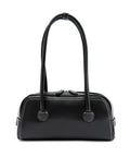 Solid Black Contrast Stitch Baguette Shoulder Bag
