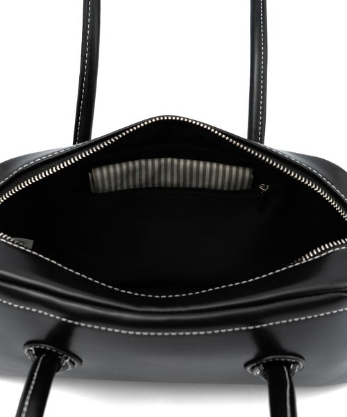 Solid Black Contrast Stitch Baguette Shoulder Bag