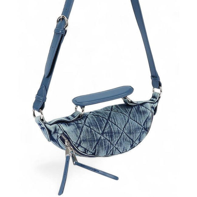 Vintage Blue Quilted Denim Crossbody Bag