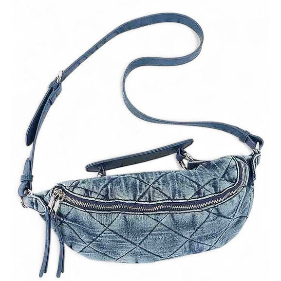 Vintage Blue Quilted Denim Crossbody Bag