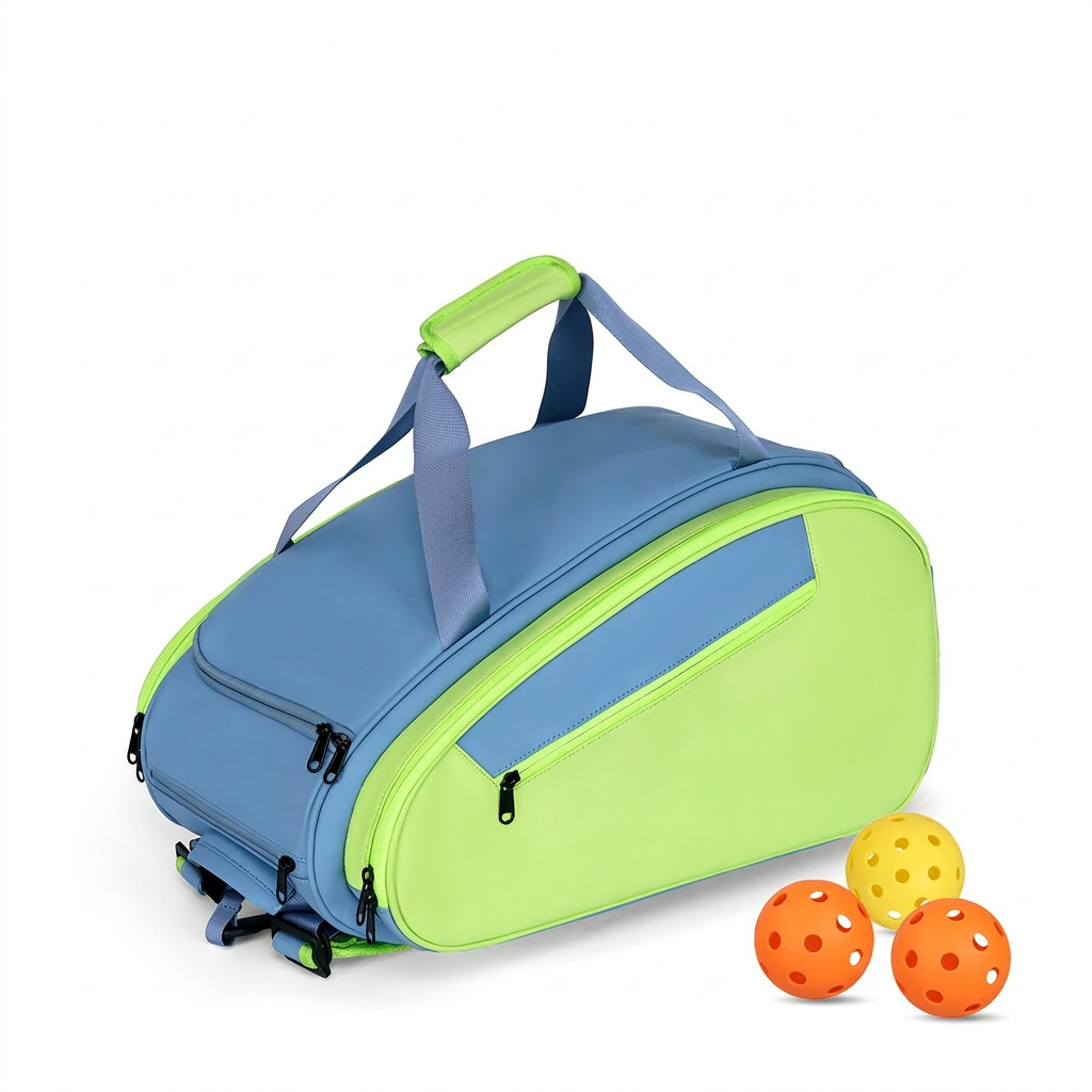 Blue Lime Faux Leather Racket Gym Backpack Daily Casual Bag