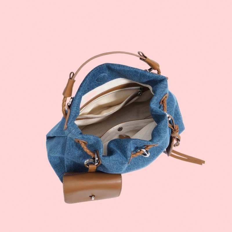 Bright Blue Drawstring Bucket Denim Bag