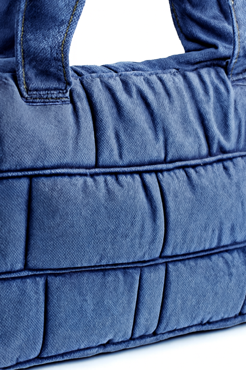 Deep Blue Padded Grid Denim Hand Bag