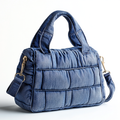 Deep Blue Padded Grid Denim Hand Bag