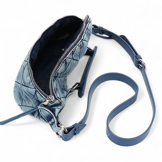 Vintage Blue Quilted Denim Crossbody Bag