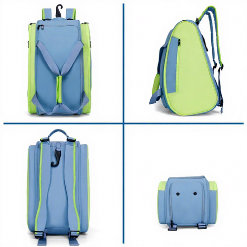 Blue Lime Faux Leather Racket Gym Backpack Daily Casual Bag