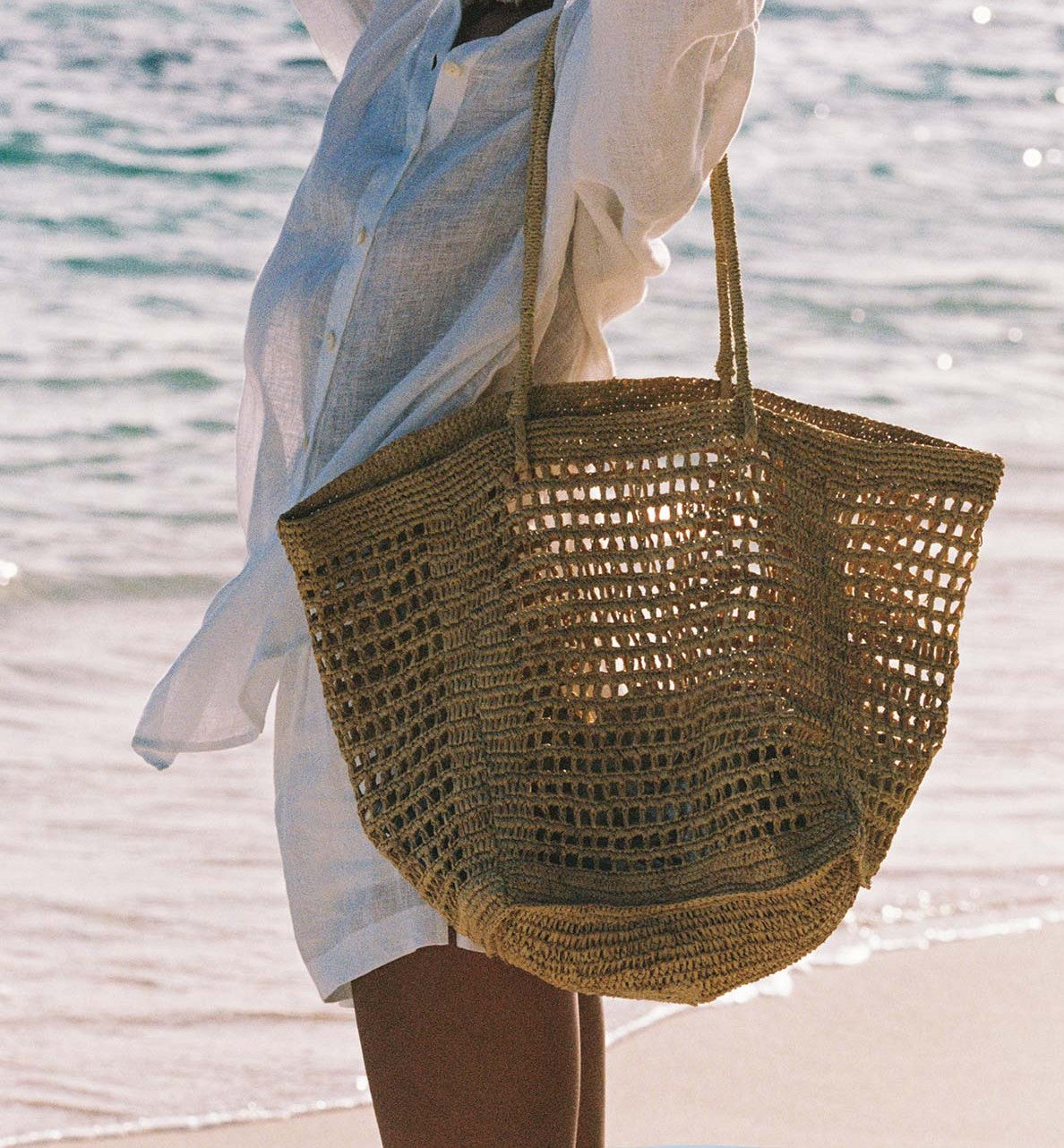 Large woven rattan shoulder bag