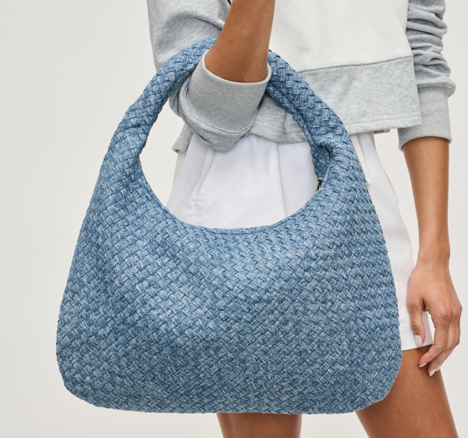 Vintage Blue Braided Large Denim Hobo Bag