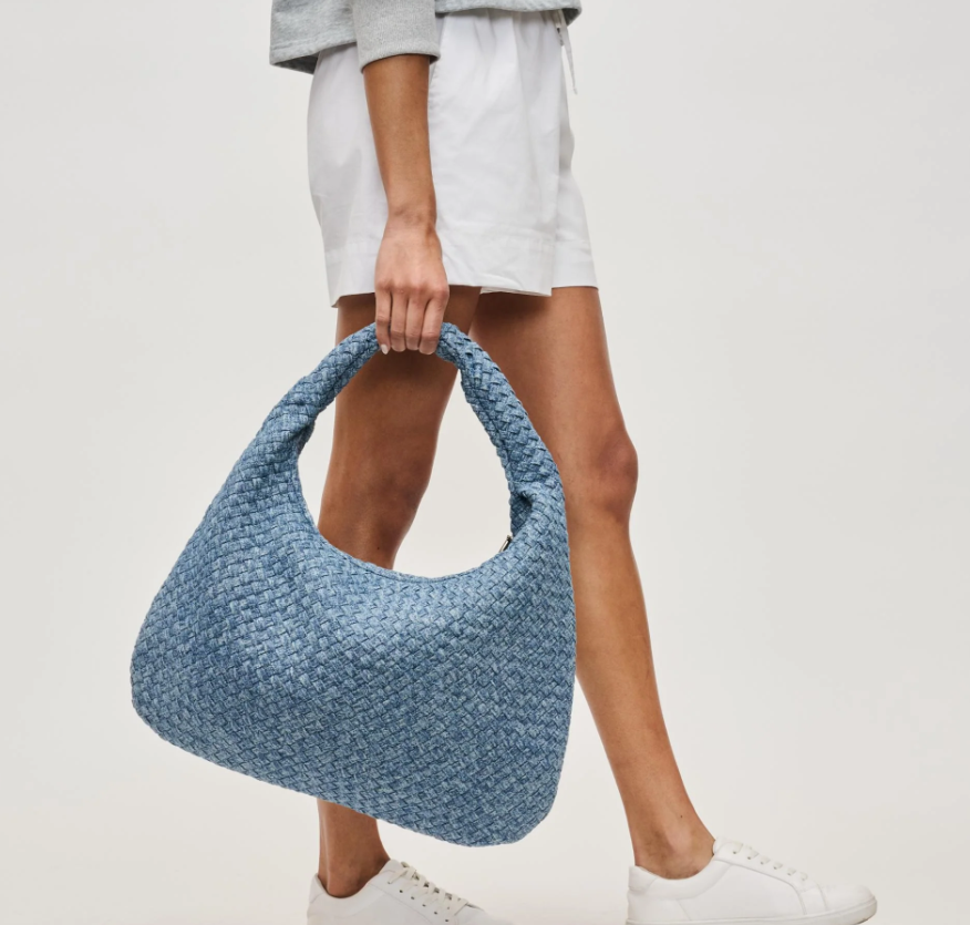 Vintage Blue Braided Large Denim Hobo Bag