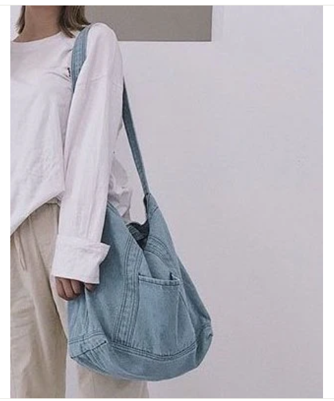 Light Wash Blue Multi-strap Denim Shoulder Crossbody Bag